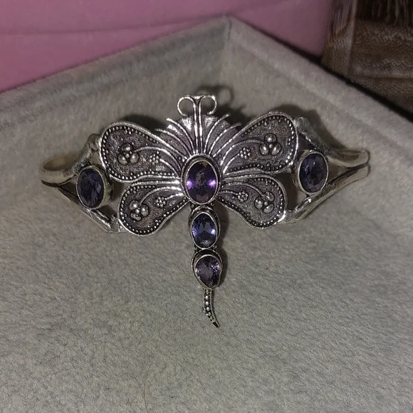Amethyst Dragonfly Adjustable Bangle Bracelet - Picture 5 of 6